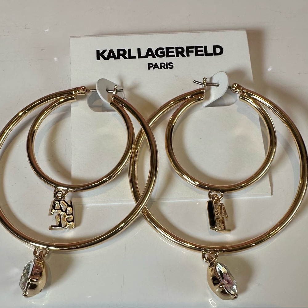 Karl Lagerfeld NWT Gold Double Hoop Earrings - Picture 1 of 7